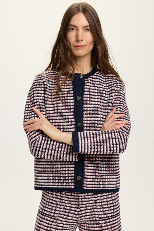 JACQUARD STRAIGHT-FIT JACKET WITH CROCHET