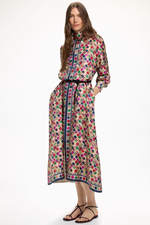 BLASÓN PRINT SILK TWILL A-LINE DRESS