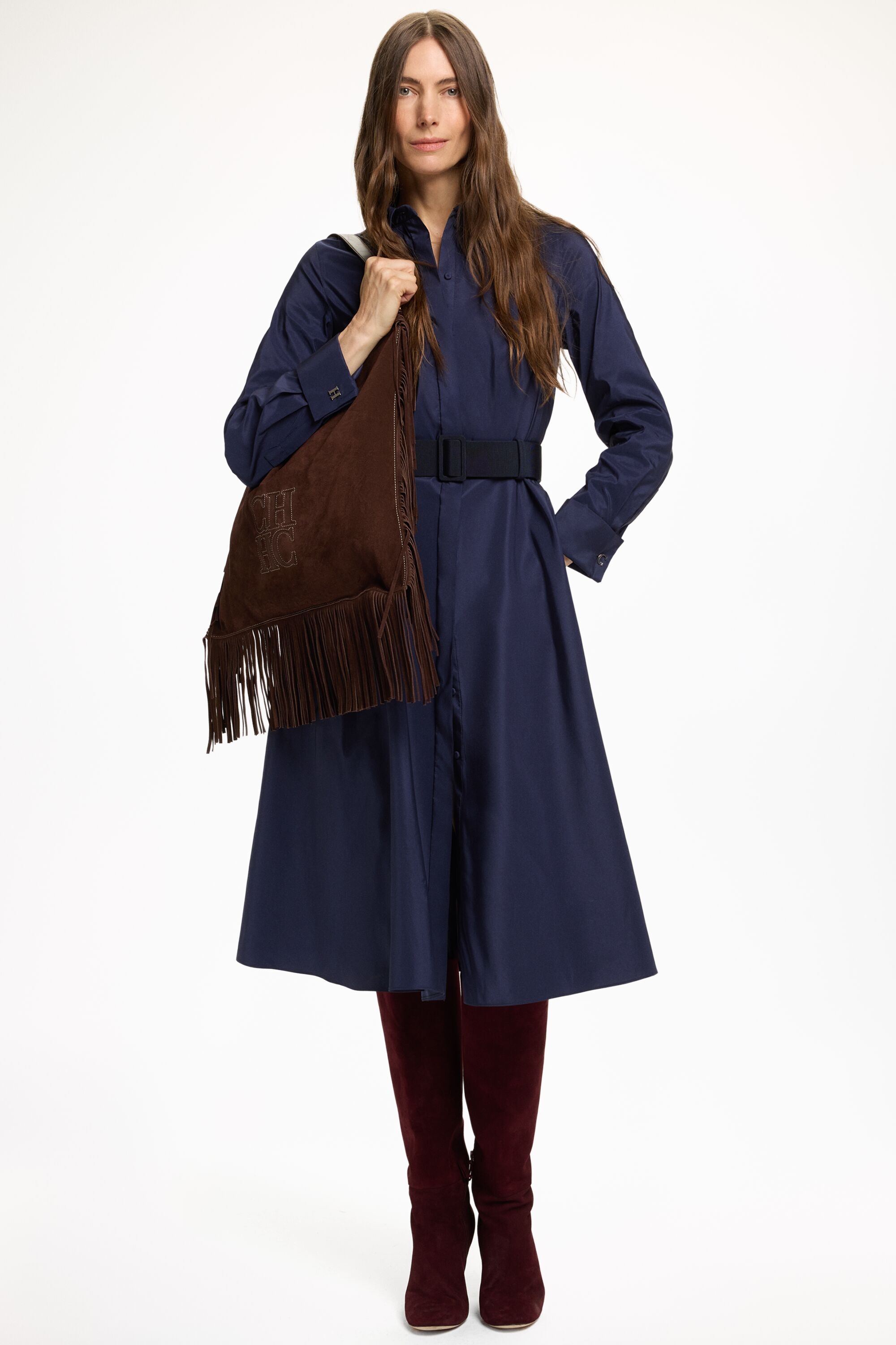 Cufflink-Detailed Taffeta Shirt Dress