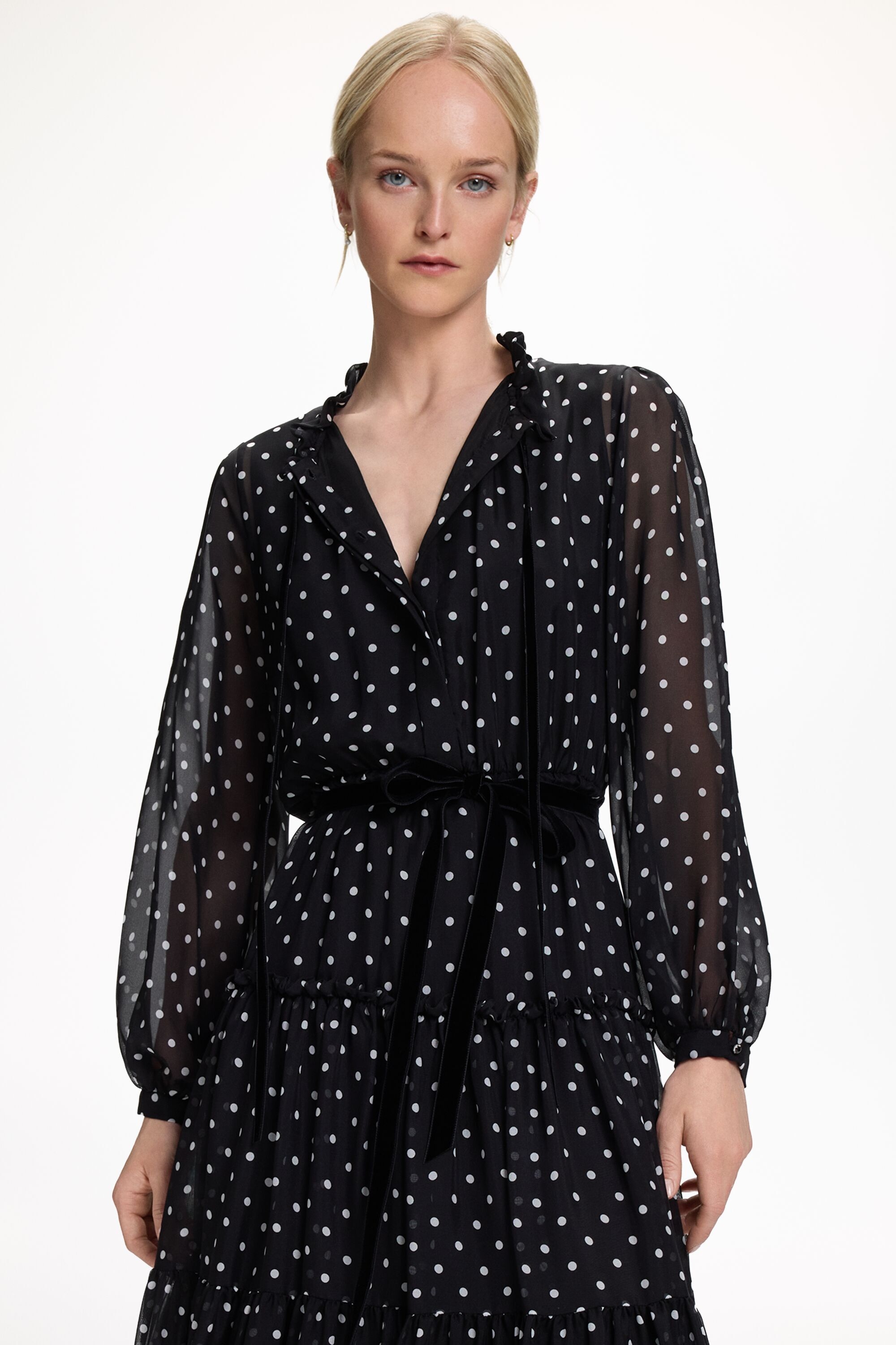 Silk Chiffon Dress with Polka Dots Print