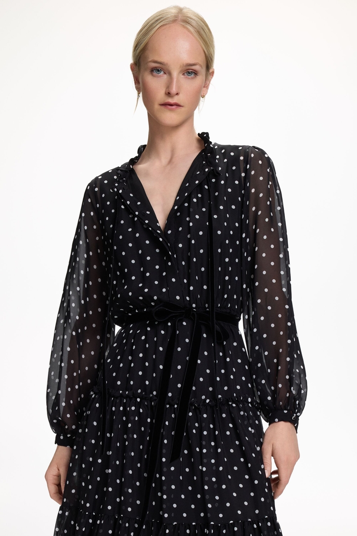 Silk Chiffon Dress with Polka Dots Print