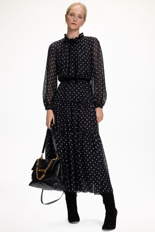 SILK CHIFFON DRESS WITH POLKA DOTS PRINT