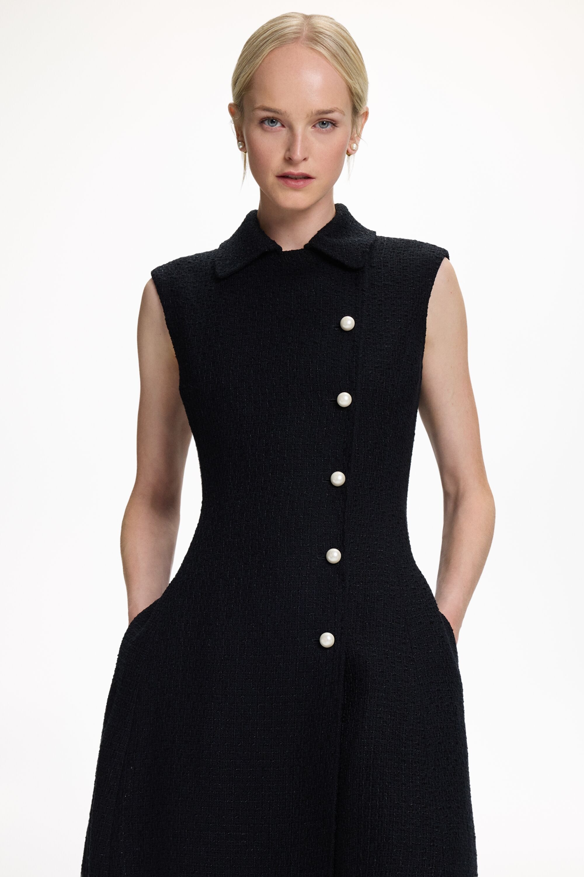 Tweed Dress with Pearl Buttons