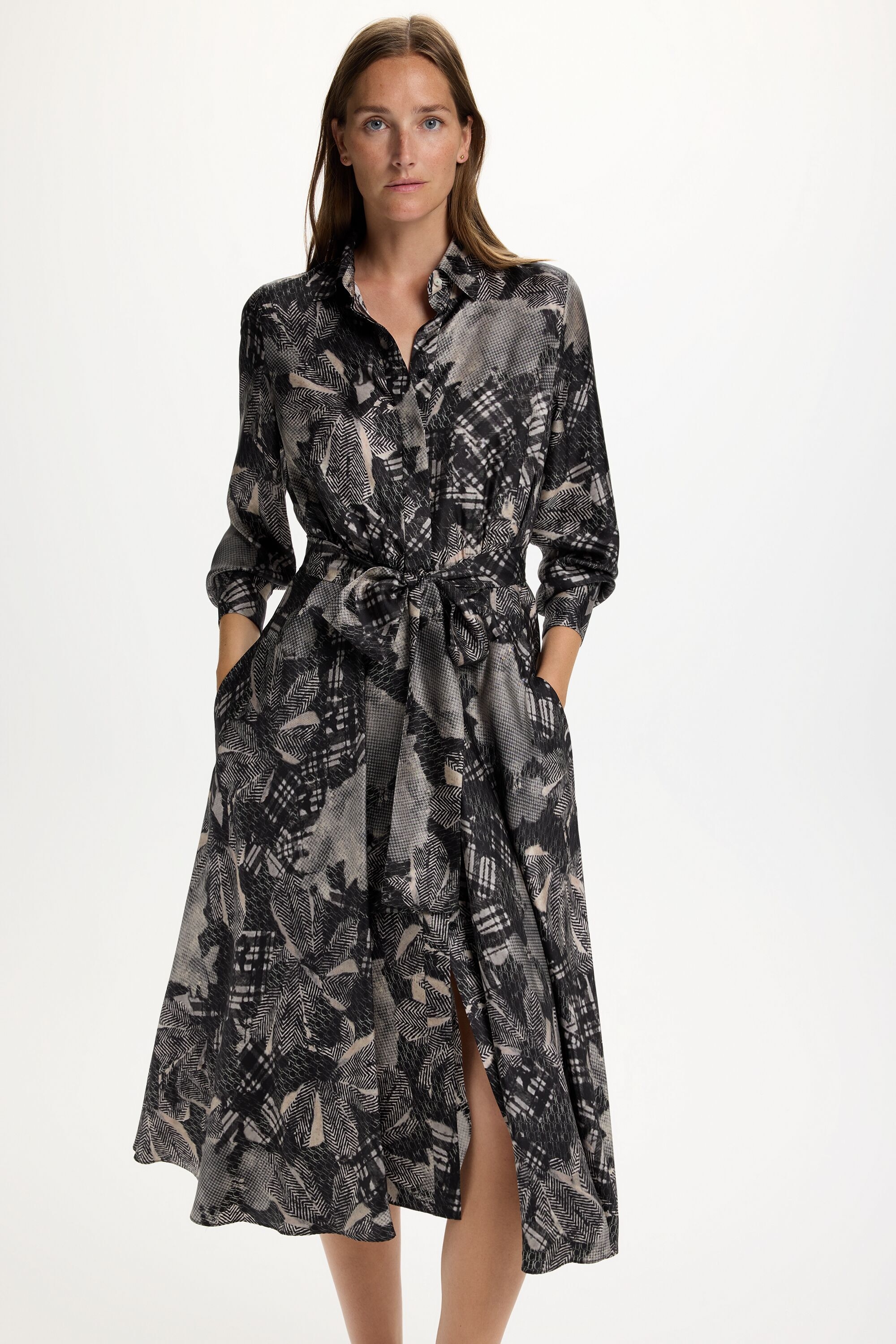 Print Silk Twill Shirt Dress