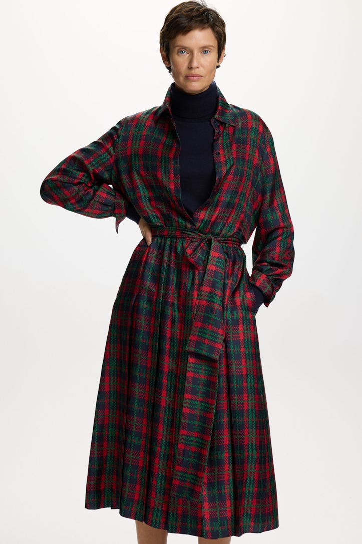 CHartan Print Silk Twill Shirt Dress