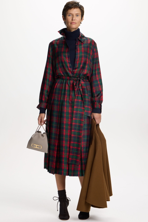 CHARTAN PRINT SILK TWILL SHIRT DRESS