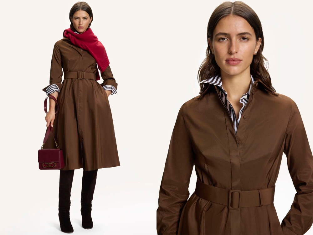 BELT-DETAILED TAFFETA MIDI SHIRT DRESS