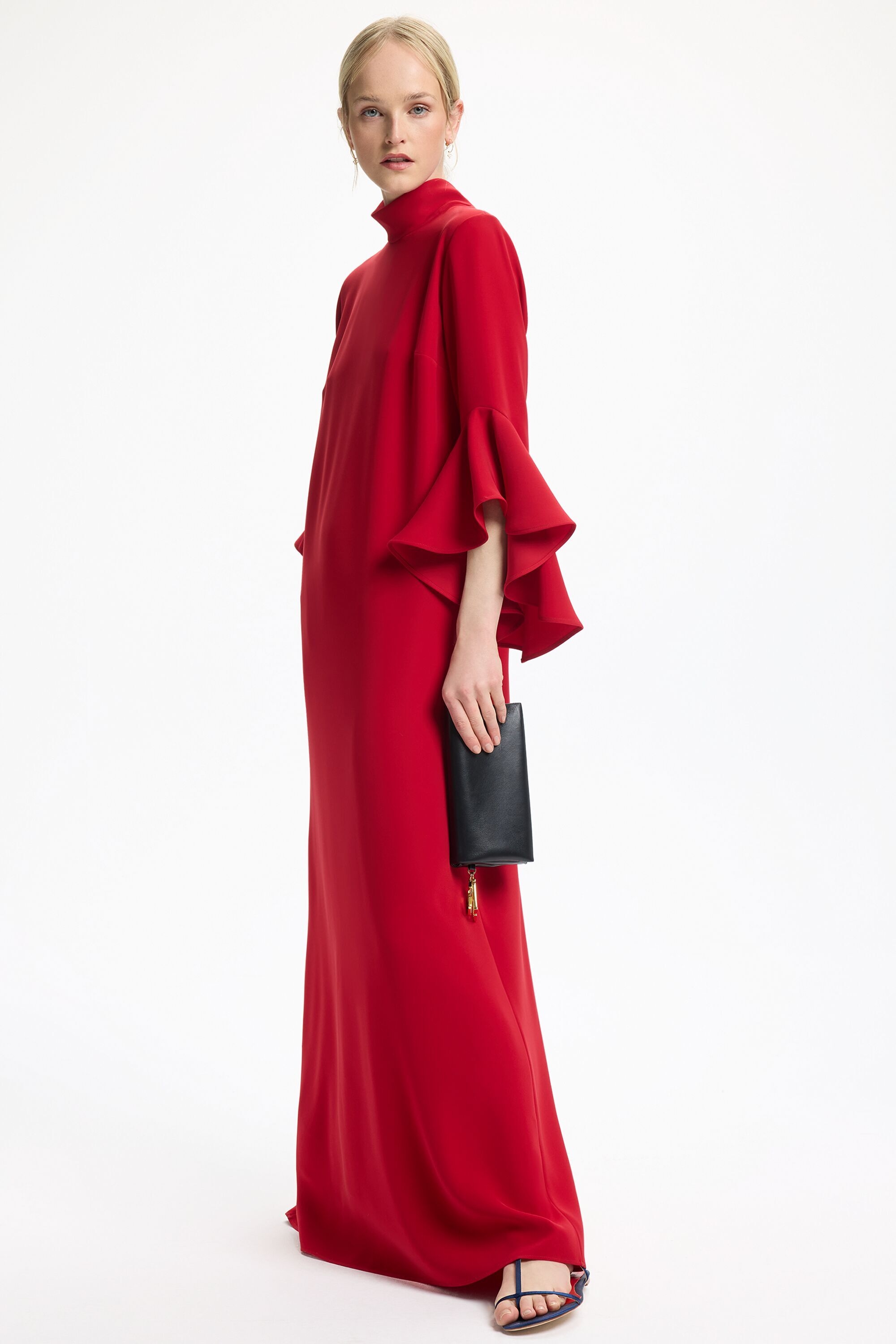 Crepe A-Line Long Dress with Ruffles