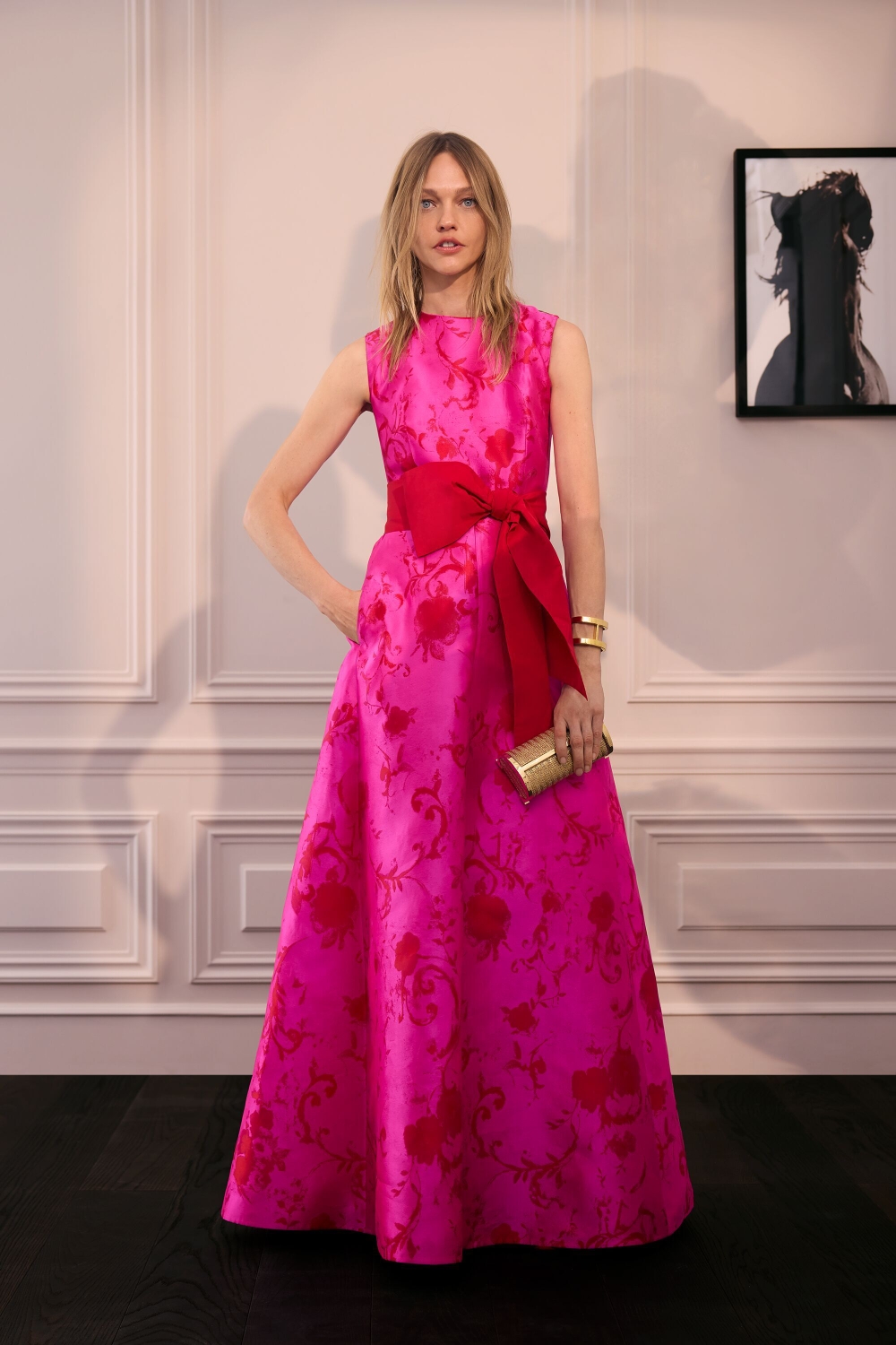 JACQUARD LONG DRESS WITH SASH