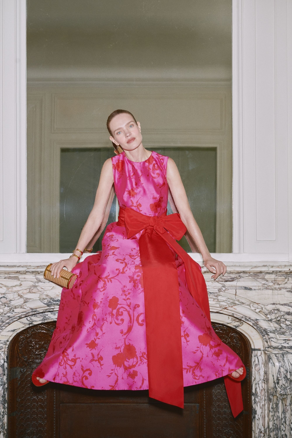 JACQUARD LONG DRESS WITH SASH