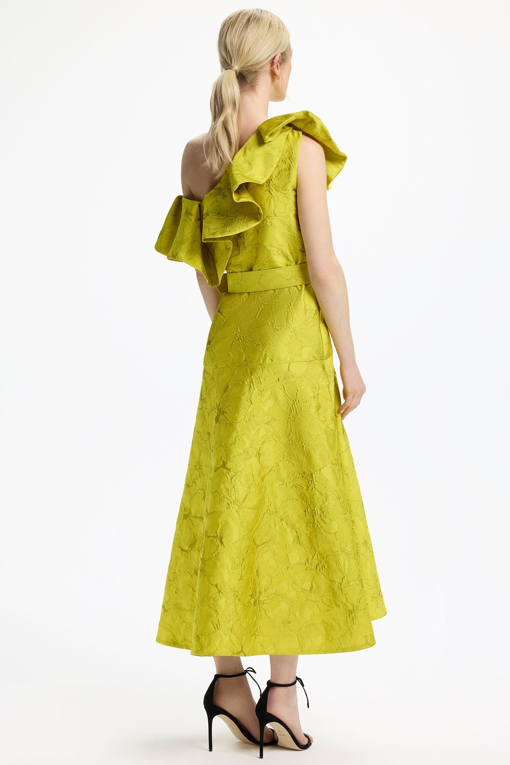 Ruffled Brocade Fitted Asymmetric Dress yellow - CH Carolina