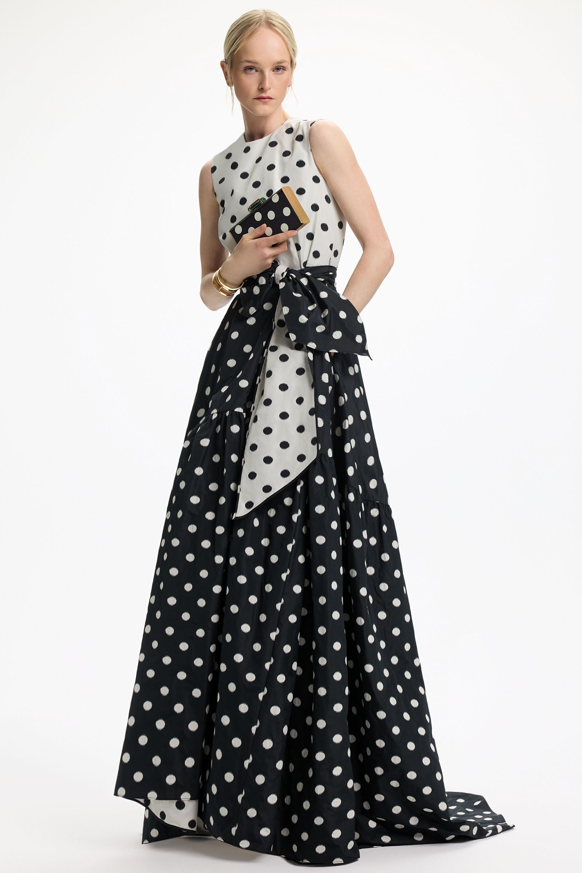Vestido Largo de Jacquard con Lunares