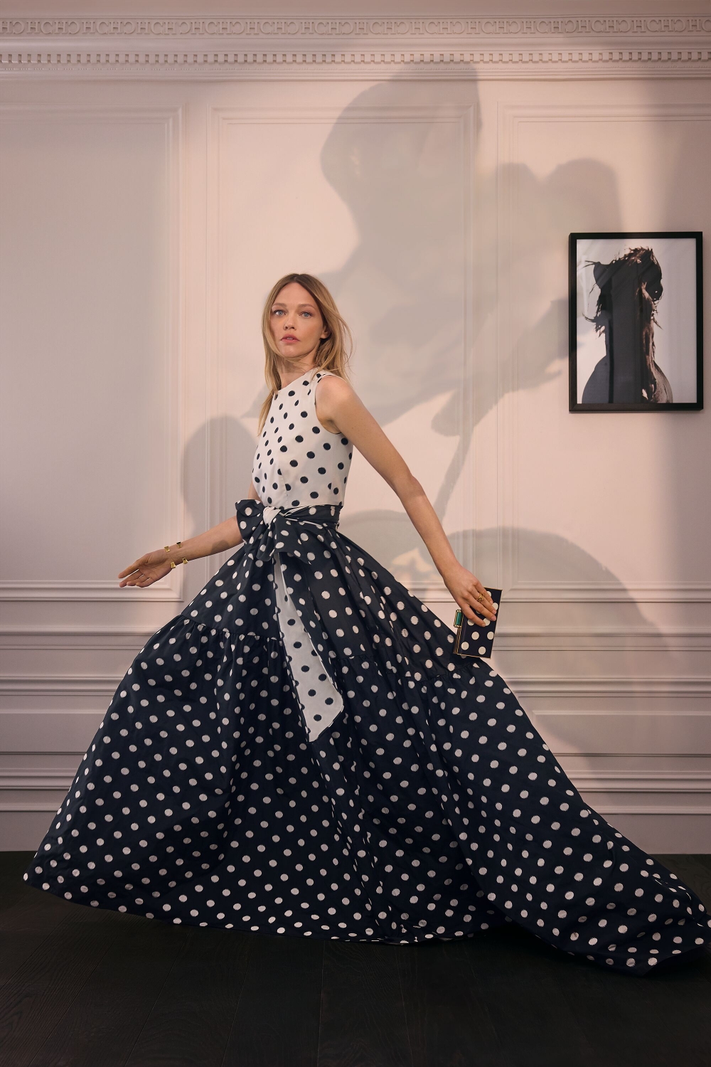 JACQUARD LONG DRESS WITH POLKA DOTS