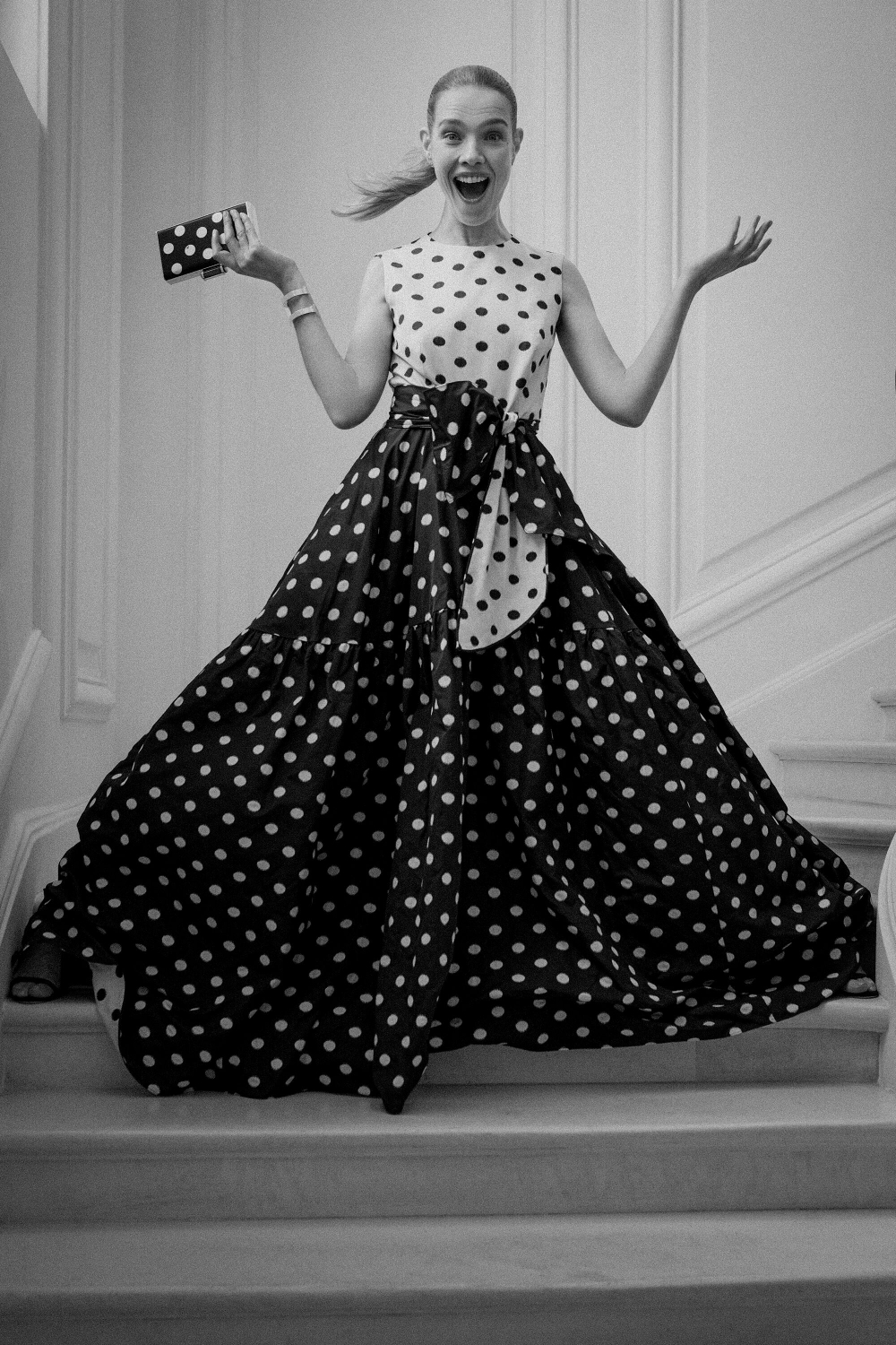 JACQUARD LONG DRESS WITH POLKA DOTS