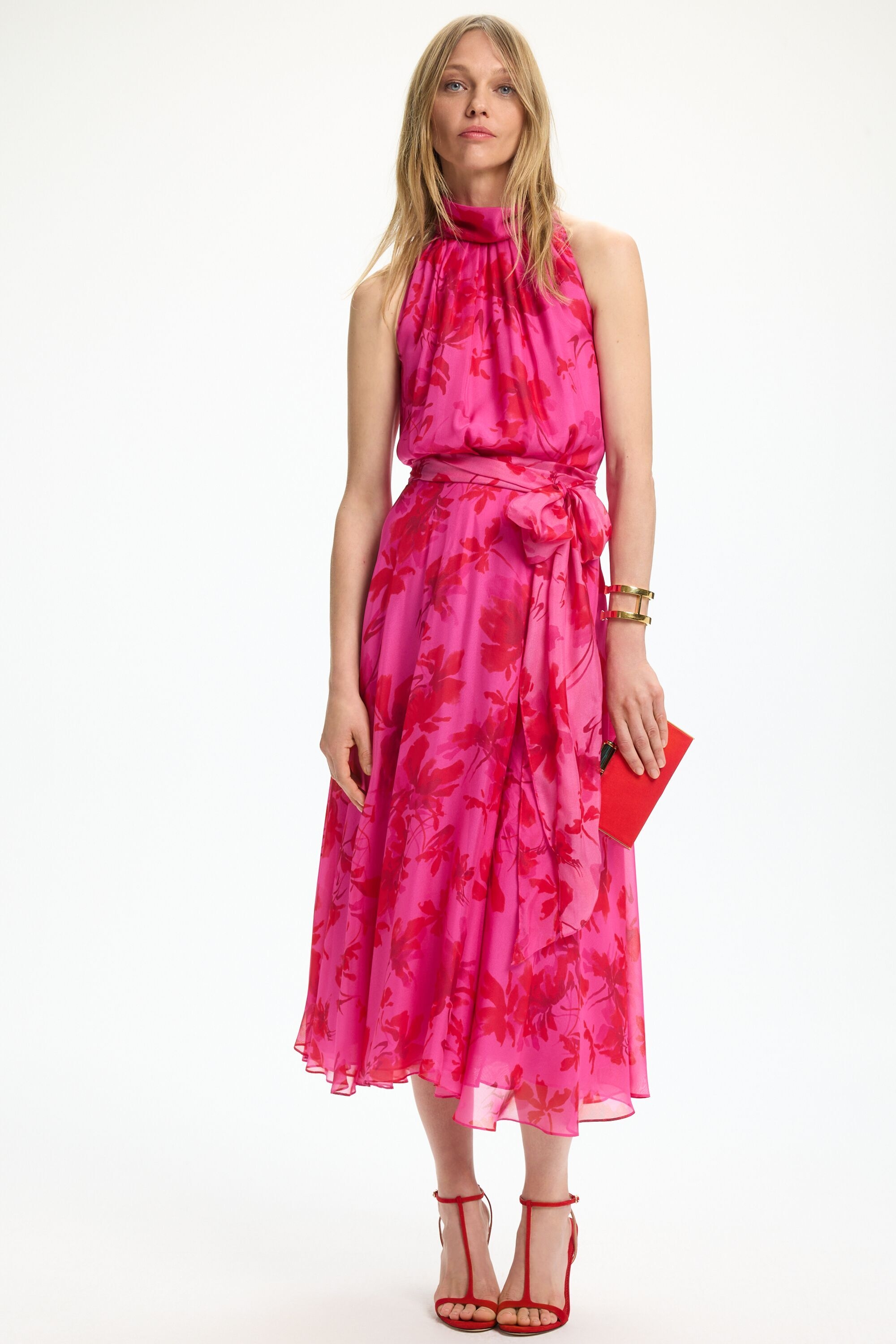 Vestido Halter de Chiffon de Seda Estampado