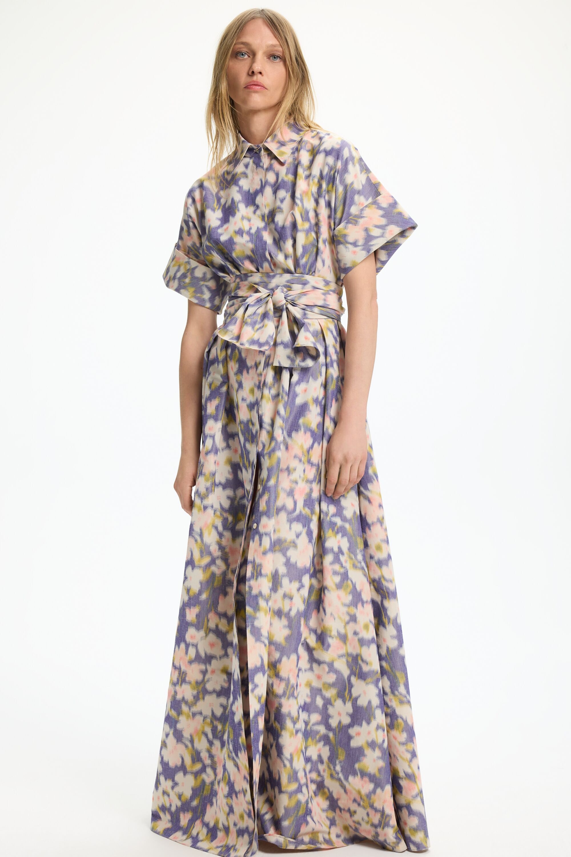 Vestido Camisero Largo de Chiné Floral