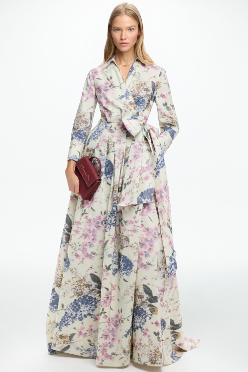 VESTIDO LARGO DE CHINÉ CON ESTAMPADO FLORAL GEMELOS