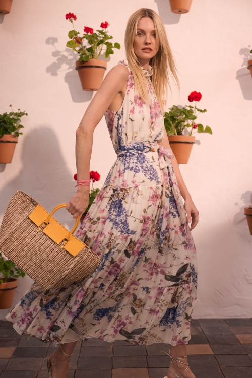 VESTIDO HALTER DE CHIFFON DE SEDA ESTAMPADO FLORAL