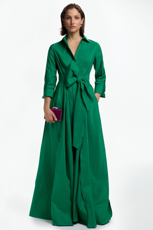 TAFFETA LONG SHIRT DRESS WITH CUFFLINKS
