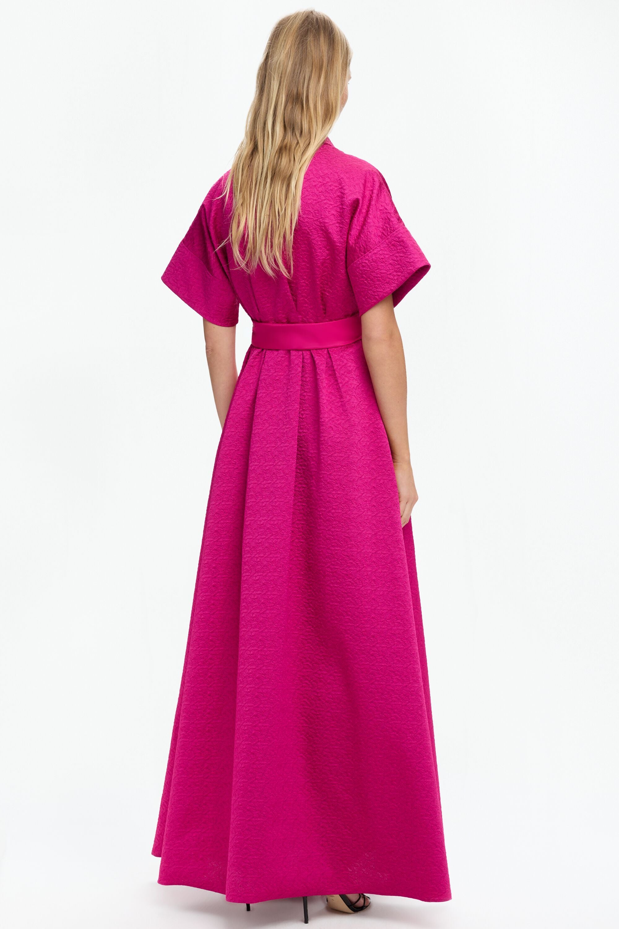 Jasmine Brocade Long Shirt Dress fuchsia - CH Carolina Herrera