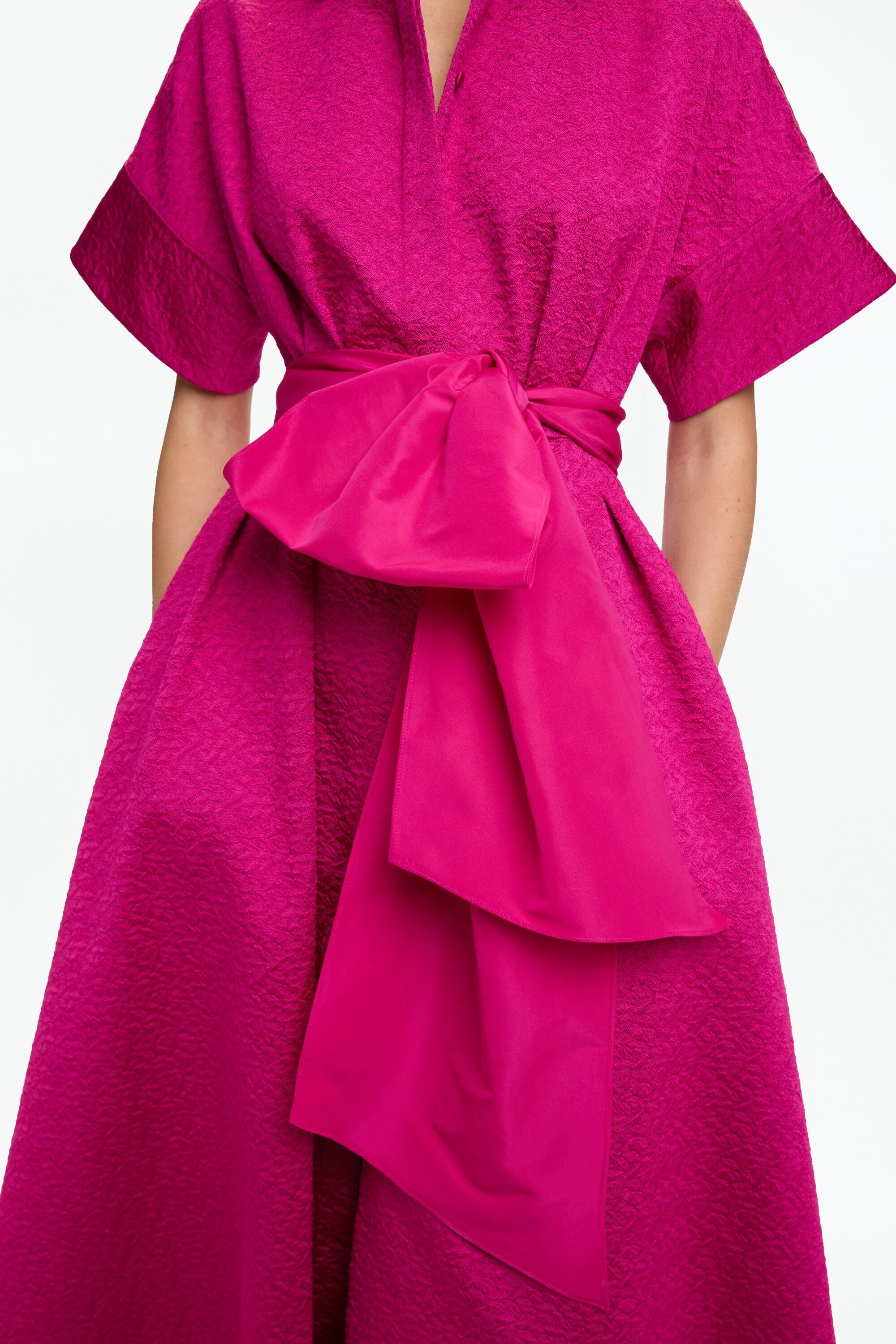 Jasmine Brocade Long Shirt Dress fuchsia - CH Carolina Herrera