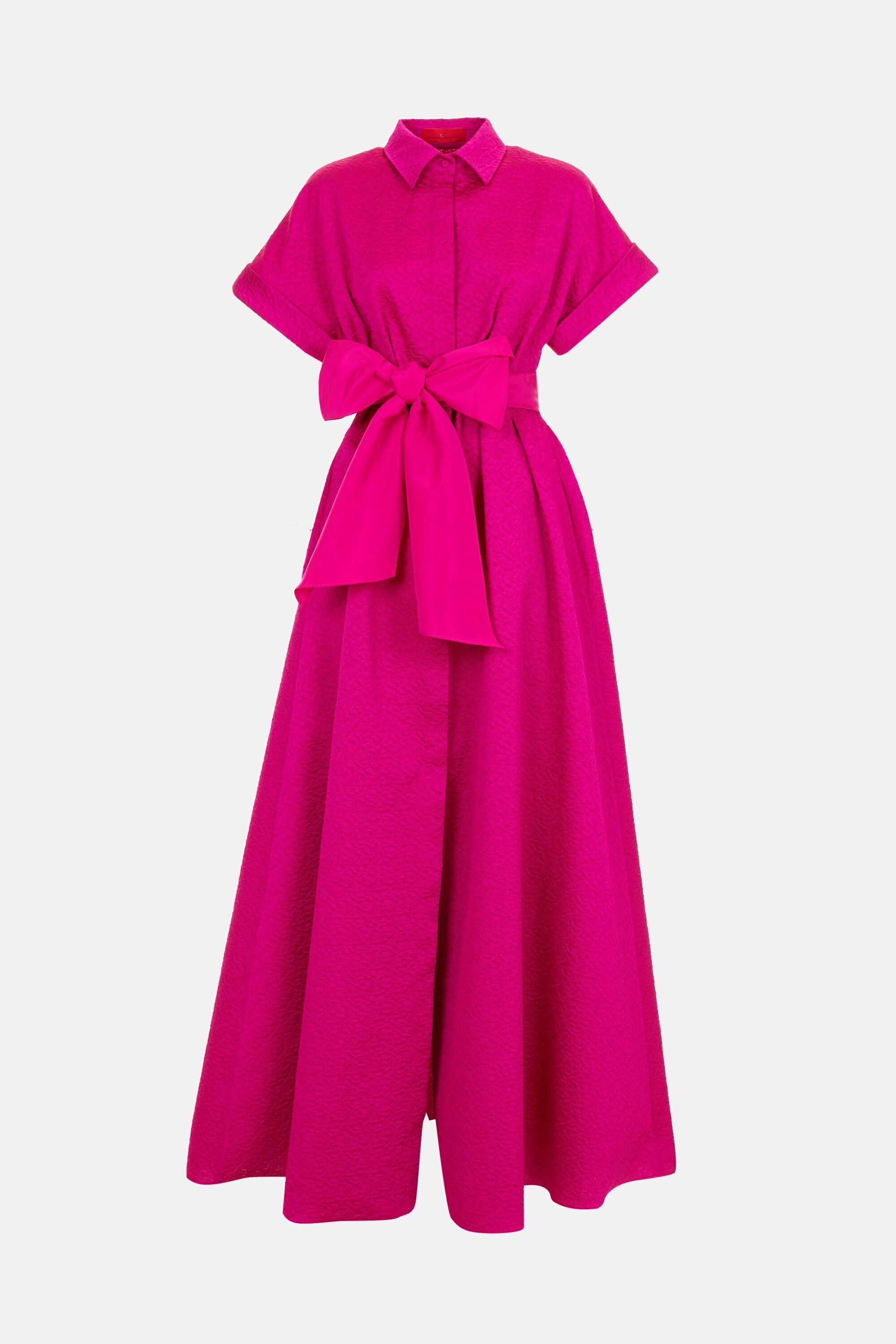 Jasmine Brocade Long Shirt Dress fuchsia - CH Carolina Herrera