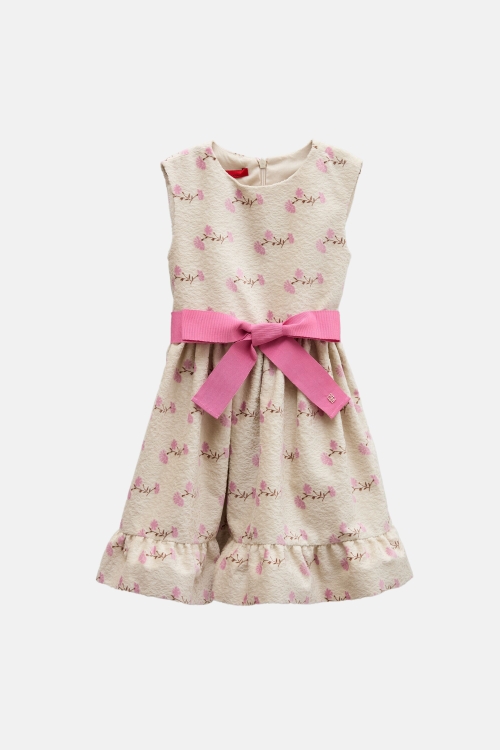 FLOWERY VELVET DRESS WITH BOW