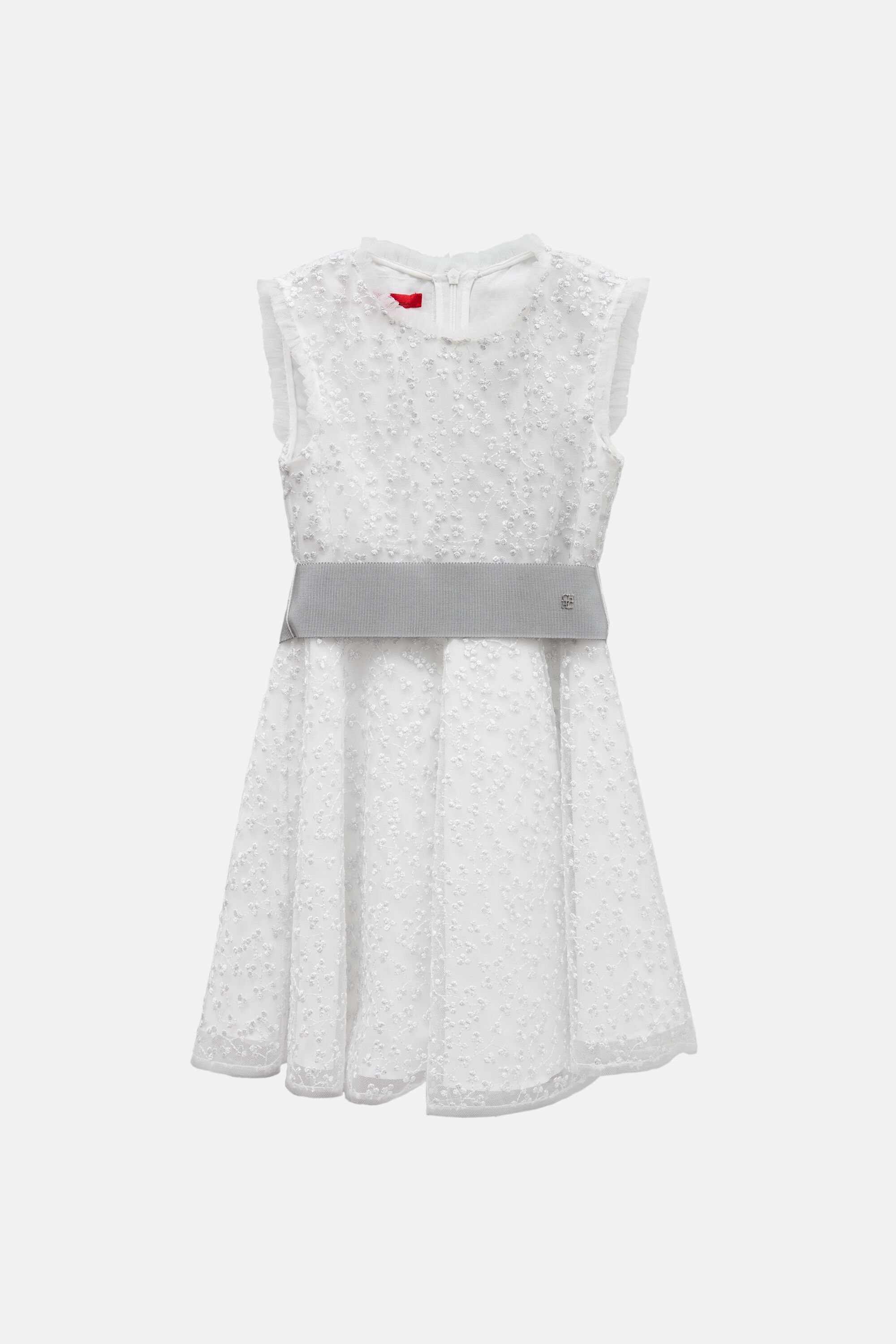 Embroidered Tulle Dress with Belt