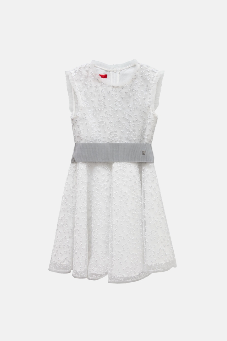 Embroidered Tulle Dress with Belt