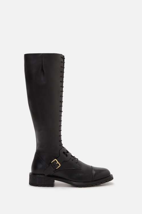 DOMA INSIGNIA CUT OUT LEATHER FLAT BOOTS