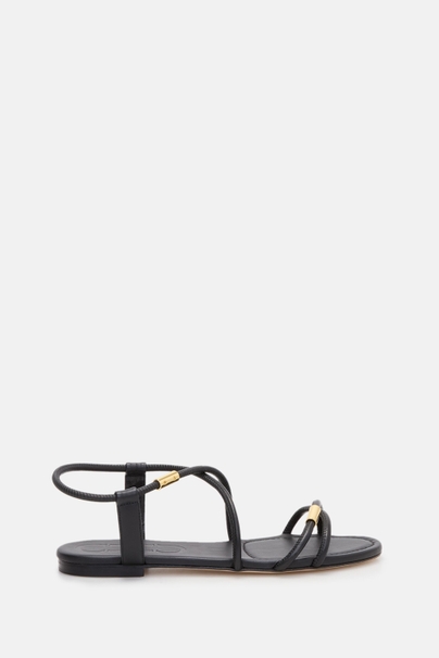 Initials Insignia Soft Leather Flat Sandals - BLACK