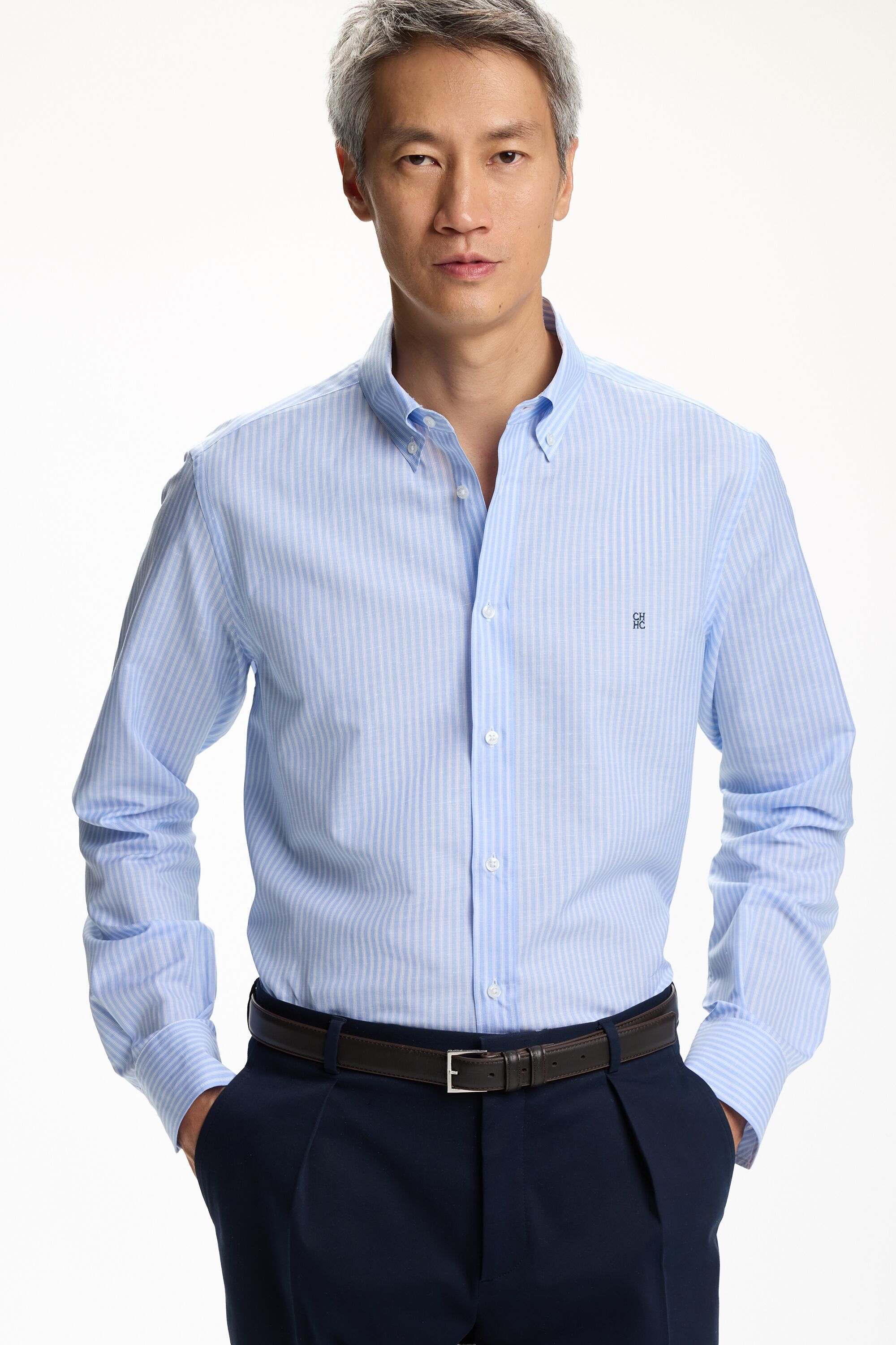 Striped Linen Shirt - SKY BLUE