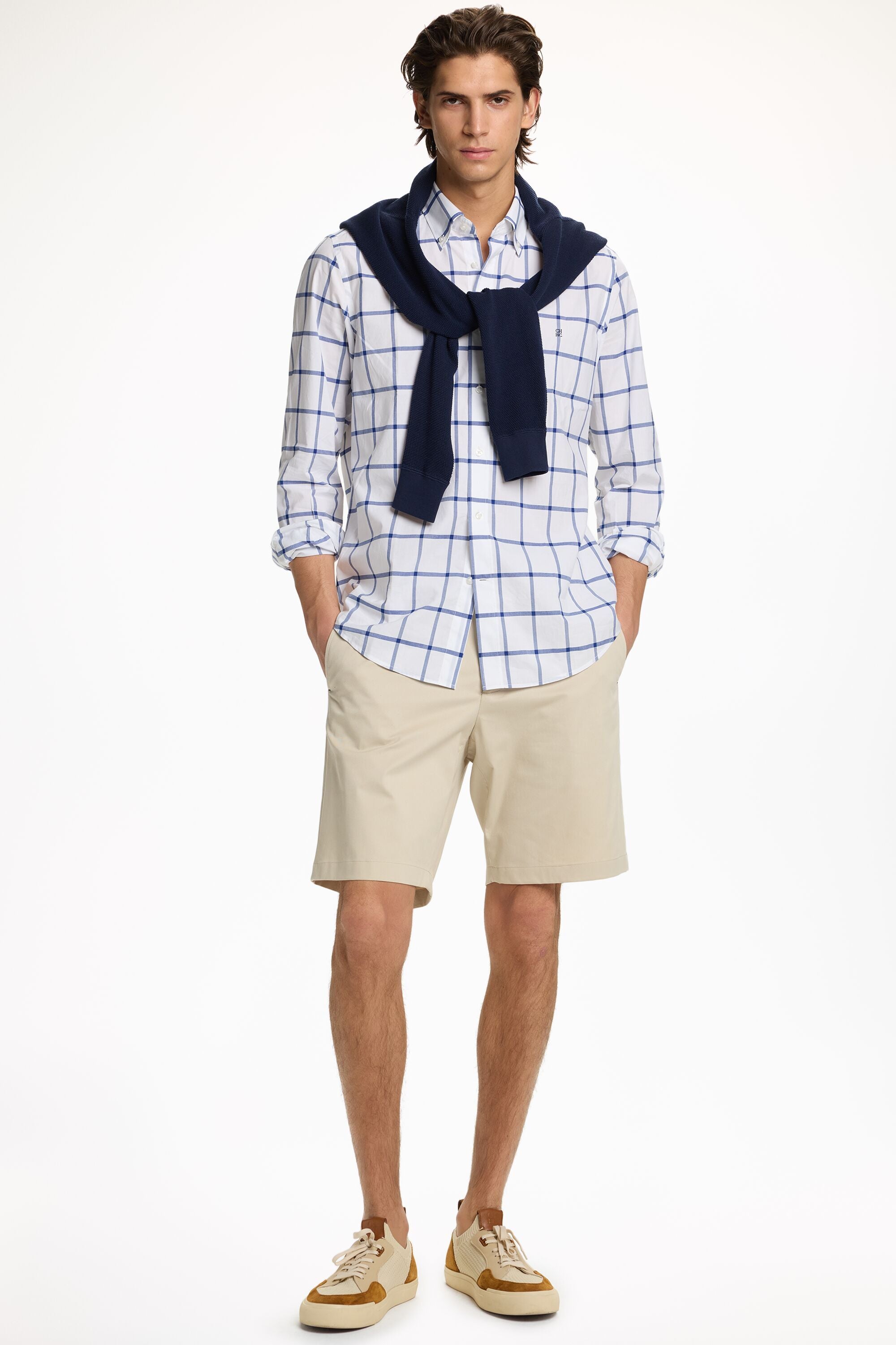 Windowpane Check Poplin Shirt navy/white - CH Carolina Herrera