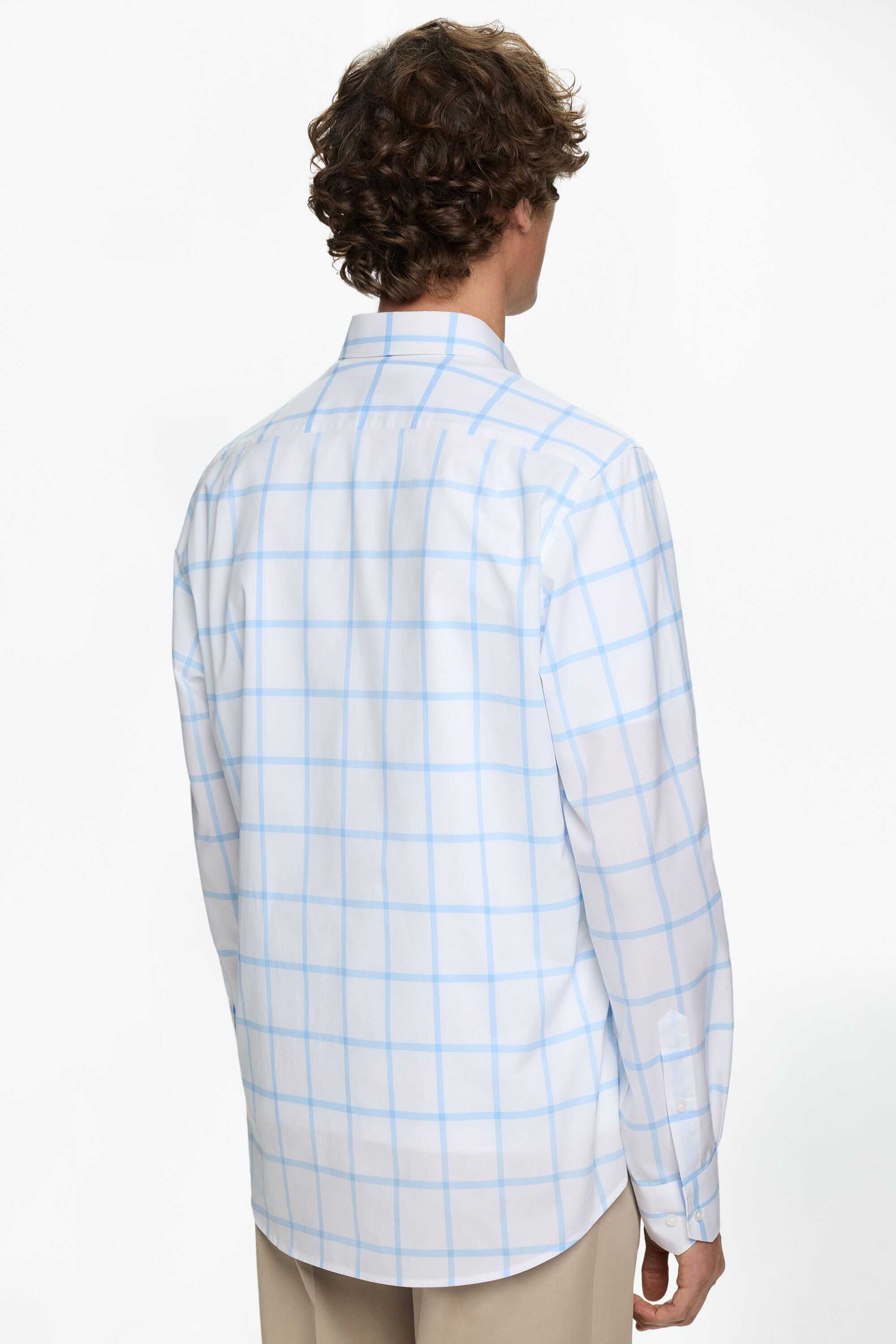 Windowpane Check Poplin Shirt sky blue/white - CH Carolina Herrera 