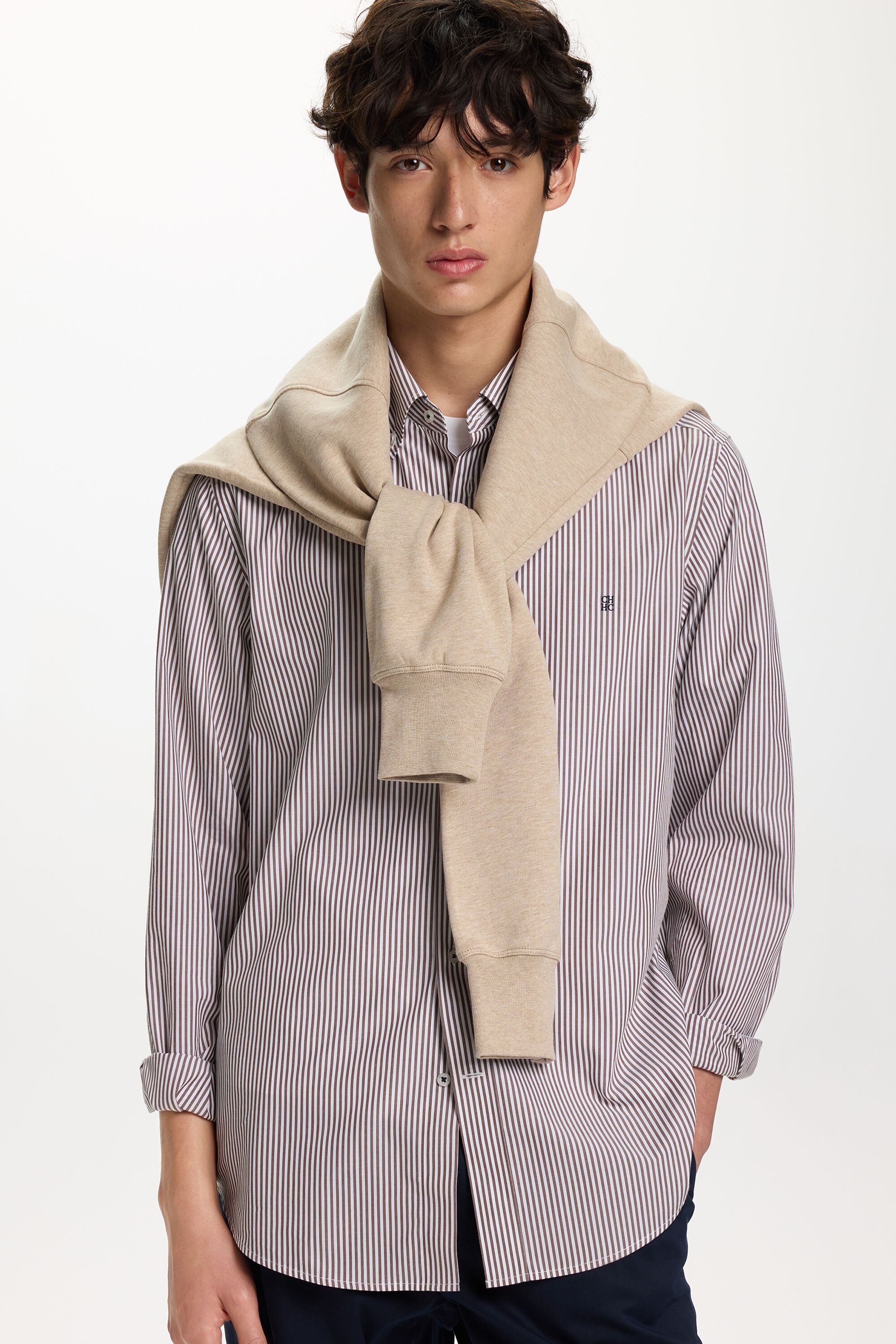 Candy Stripe Poplin Shirt brown/white - CH Carolina Herrera United