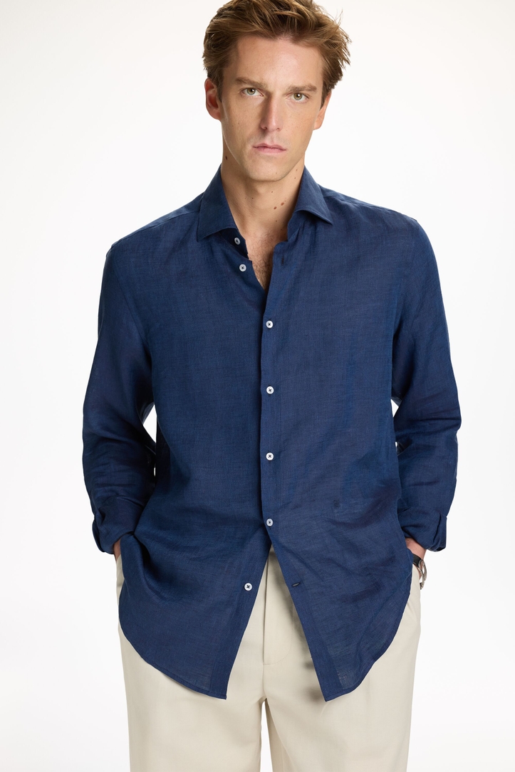 Textured Linen Shirt with Spread Collar