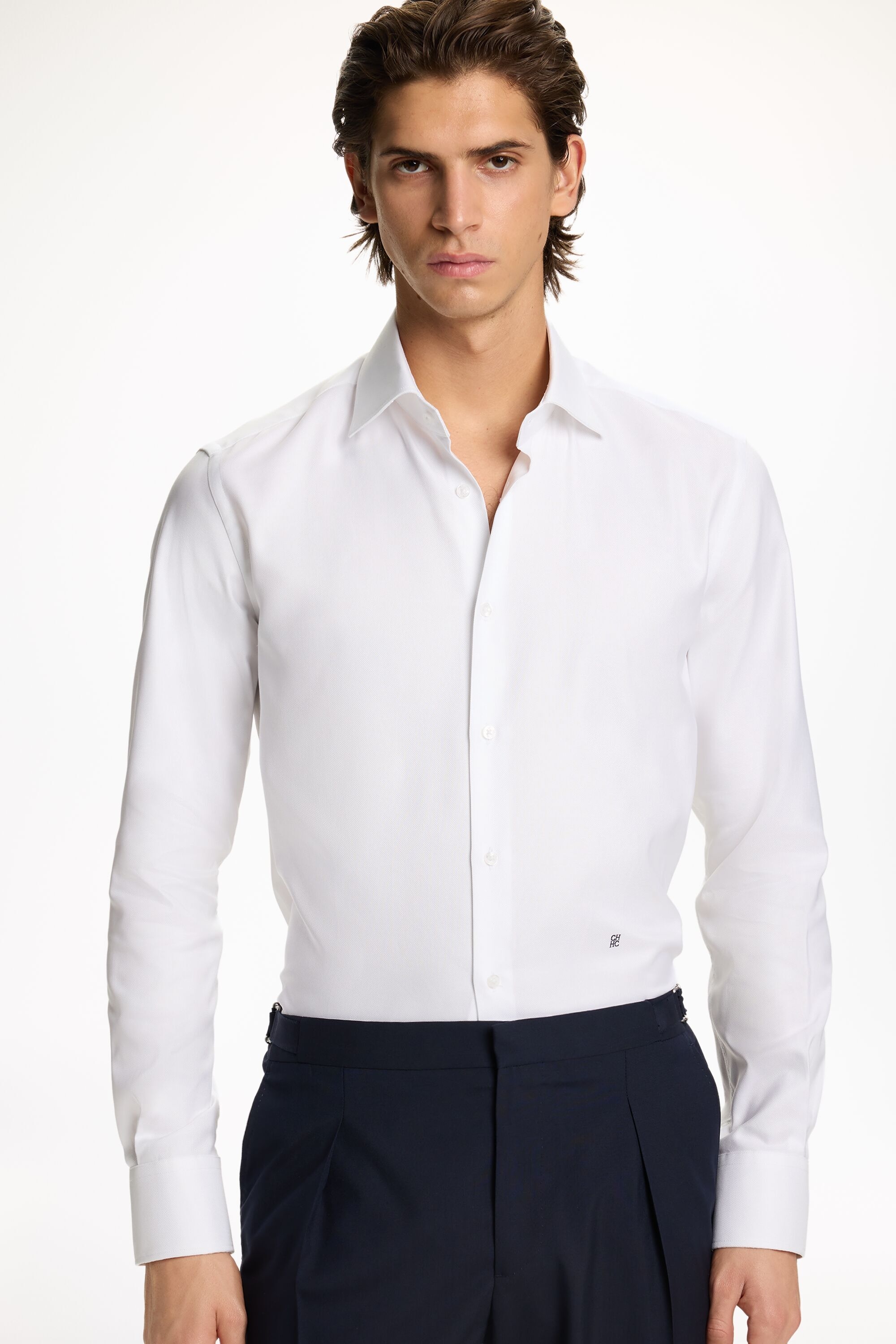 Textured Cotton Shirt with Spread Collar