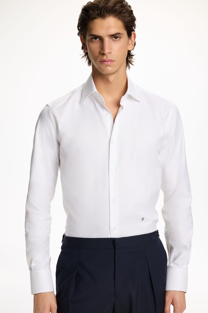 Textured Cotton Shirt with Spread Collar