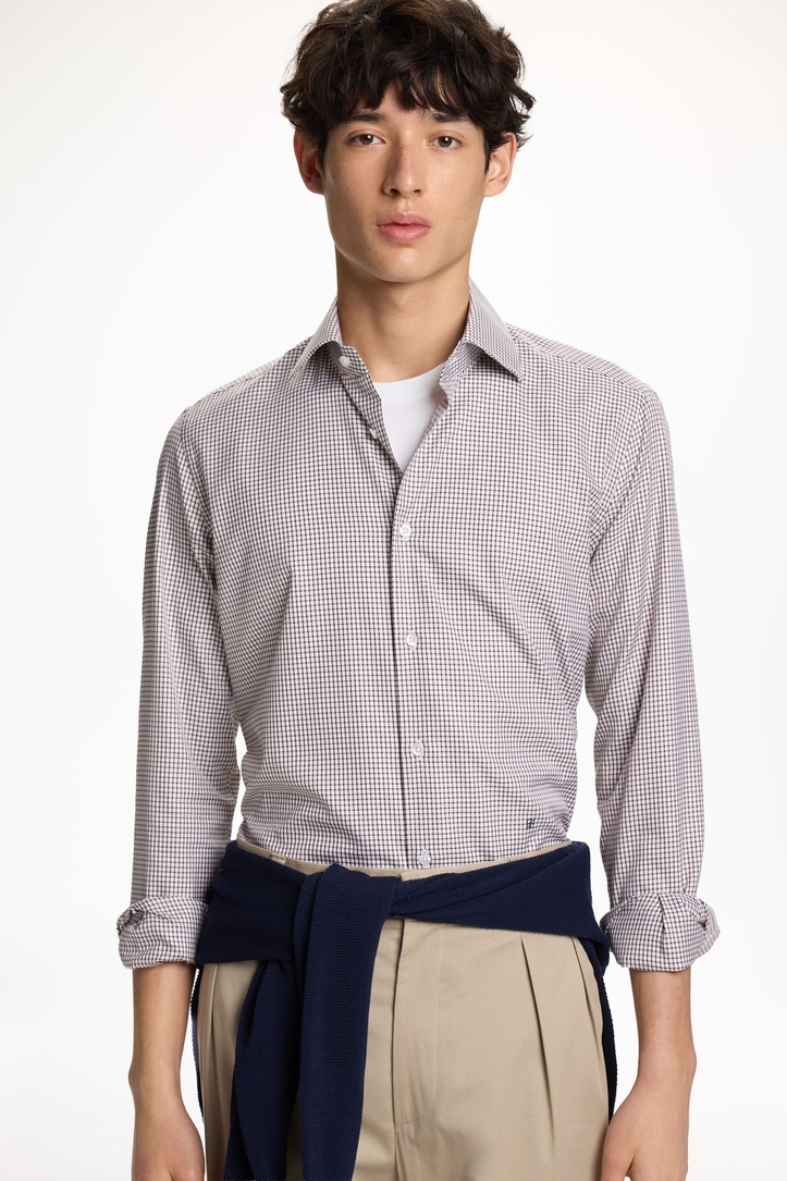 Checked Twill Shirt with Spread Collar