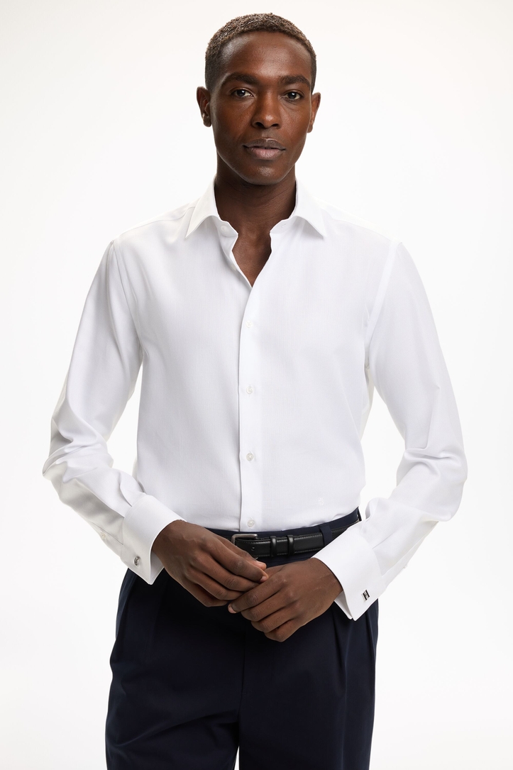 Textured Shirt with Spread Collar and Cufflinks