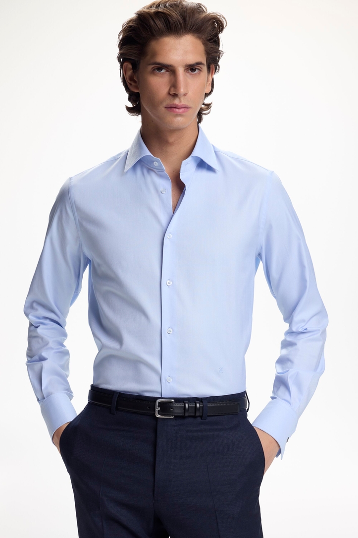 Textured Shirt with Spread Collar and Cufflinks