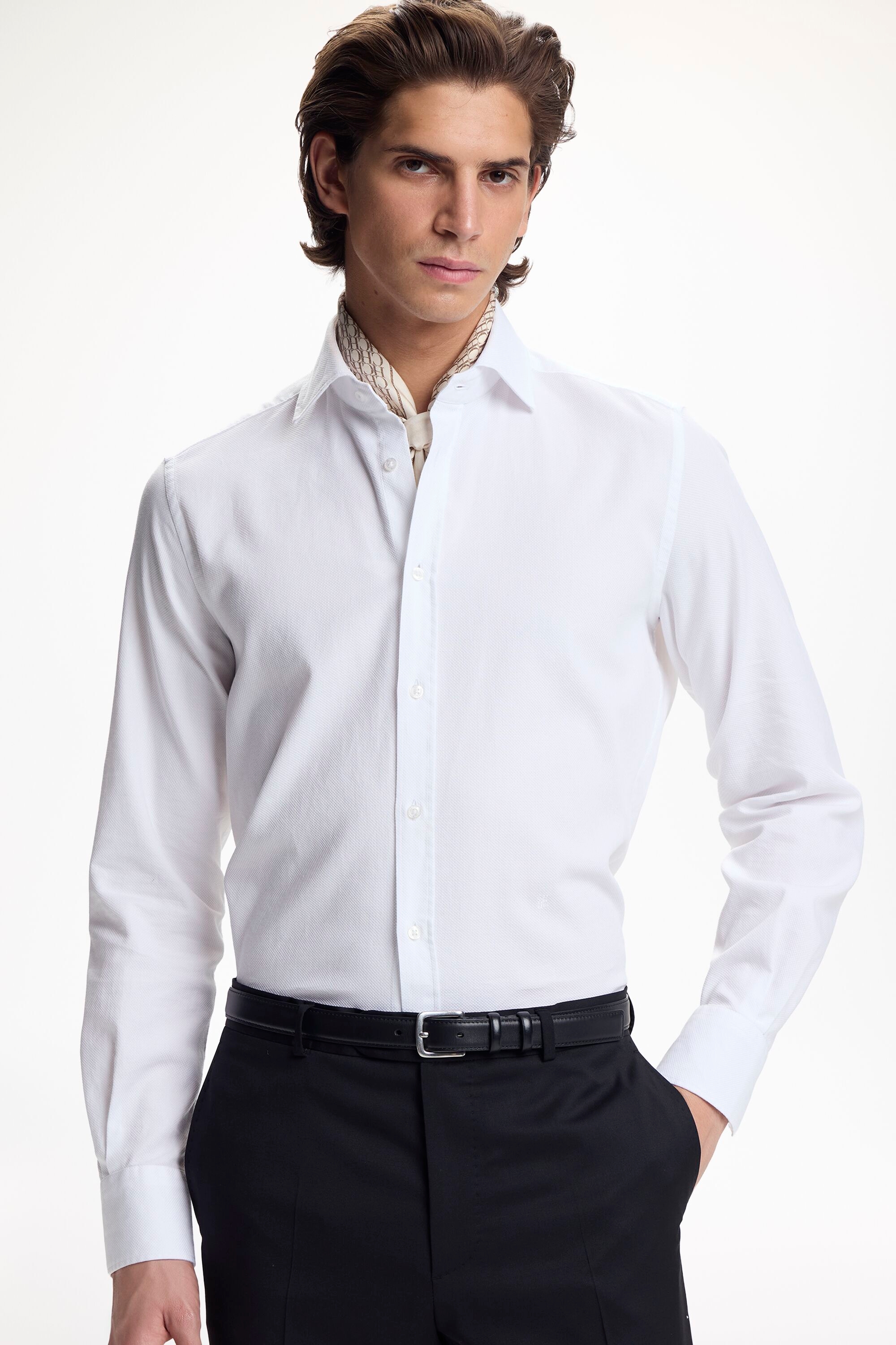 Camisa de Estructura con Cuello Italiano - BLANCO