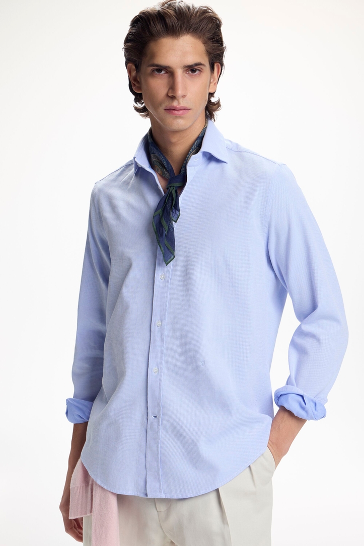Textured Cotton Shirt with Spread Collar