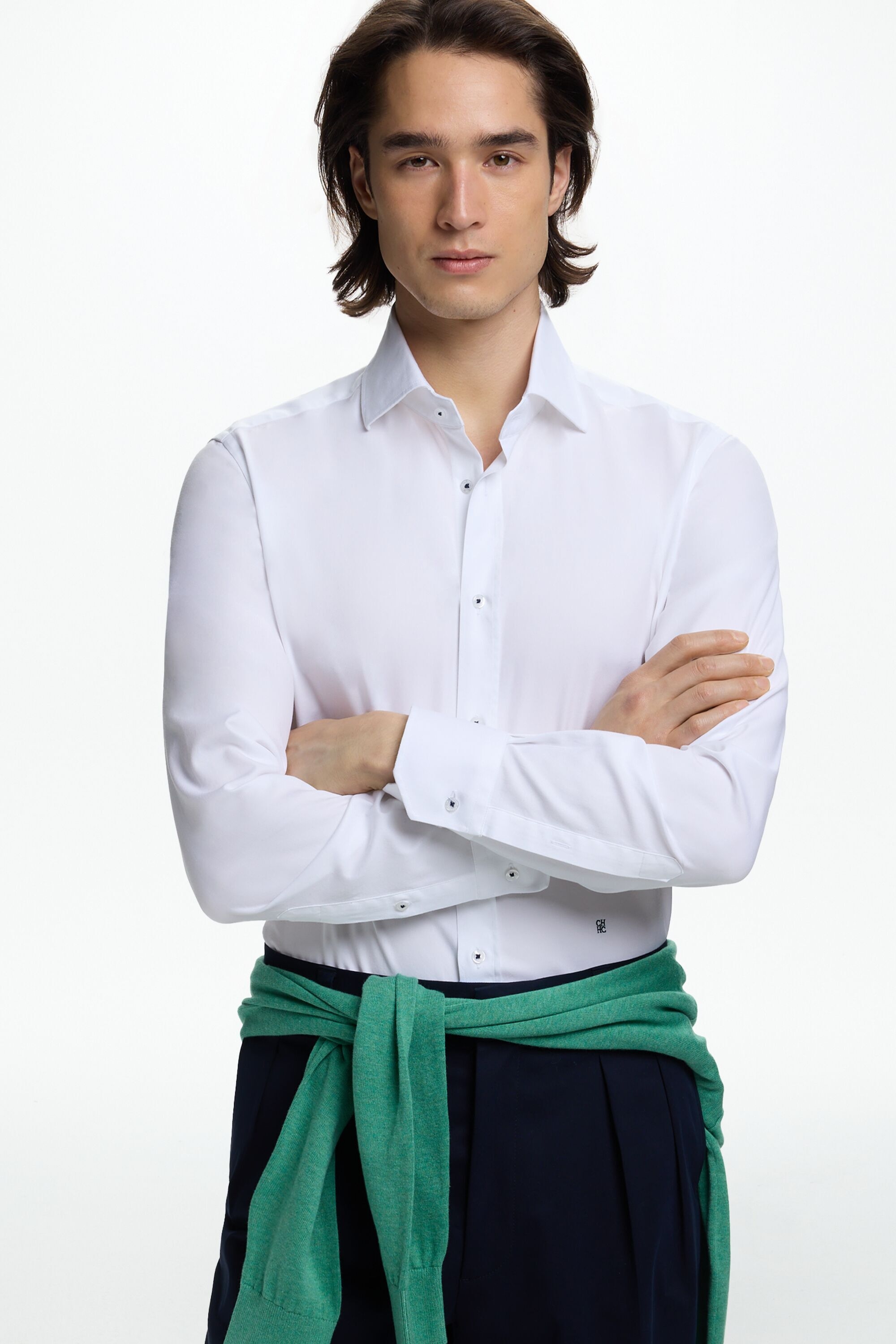 Twill Shirt with Spread Collar