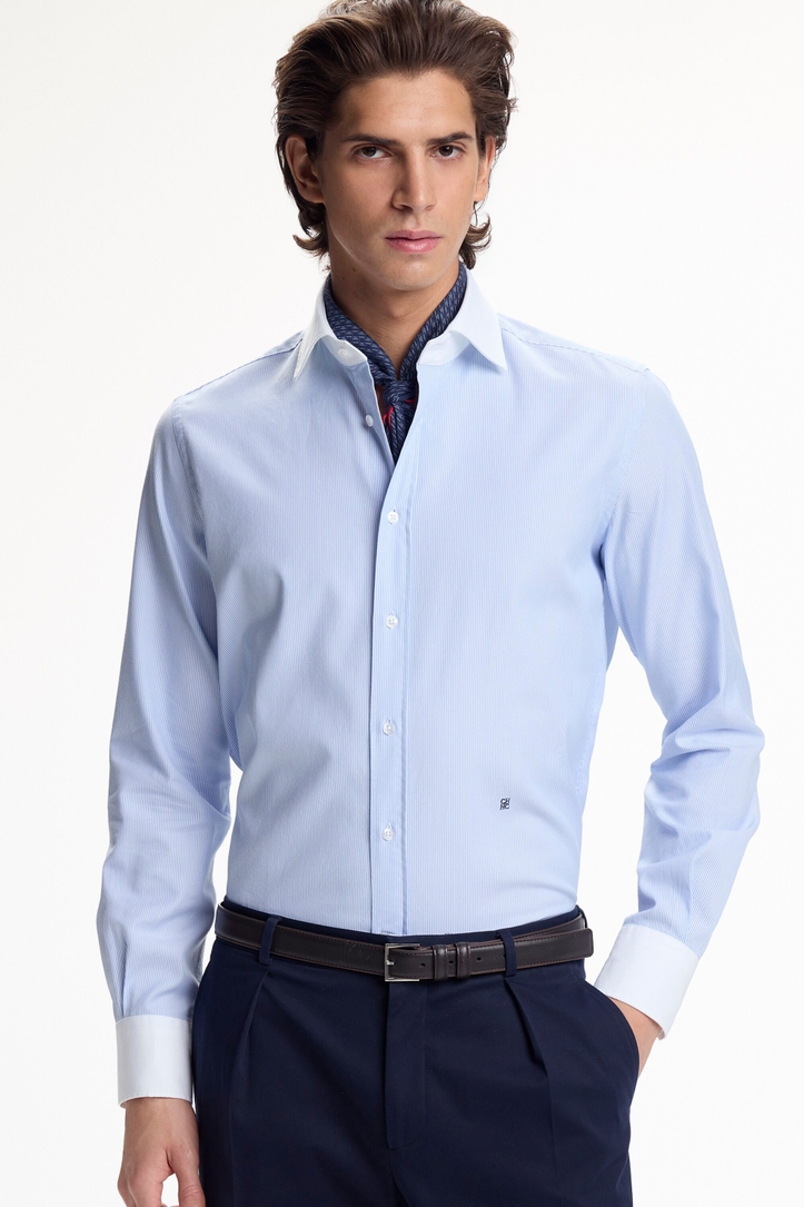 Textured Cotton Shirt with Spread Collar