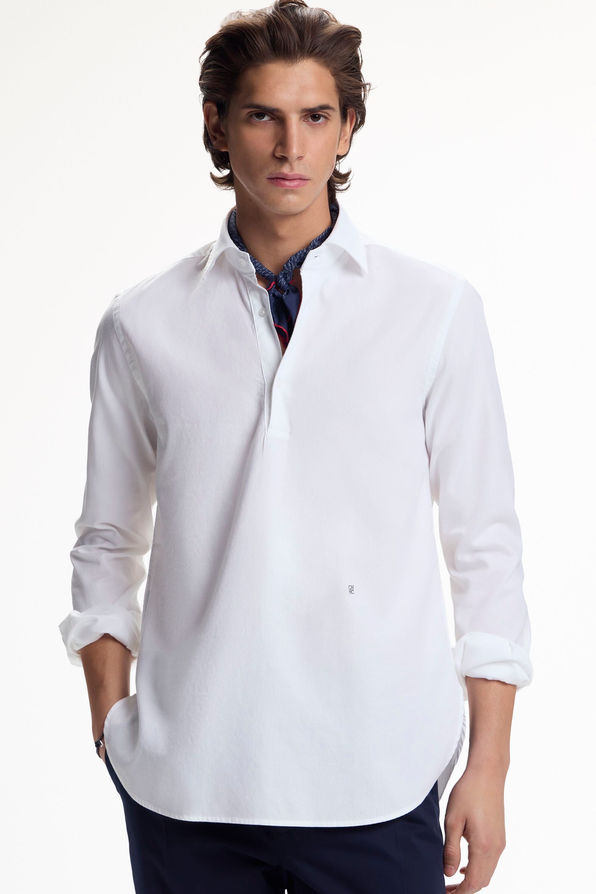 Textured Half-Placket Shirt white - CH Carolina Herrera France