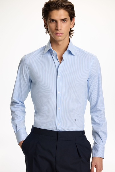 Striped Slim Fit Shirt with Spread Collar - SKY BLUE/WHITE
