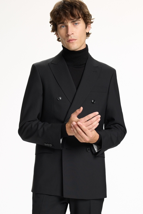 WOOL TWILL DOUBLE-BREASTED CLASSIC FIT SUIT JACKET