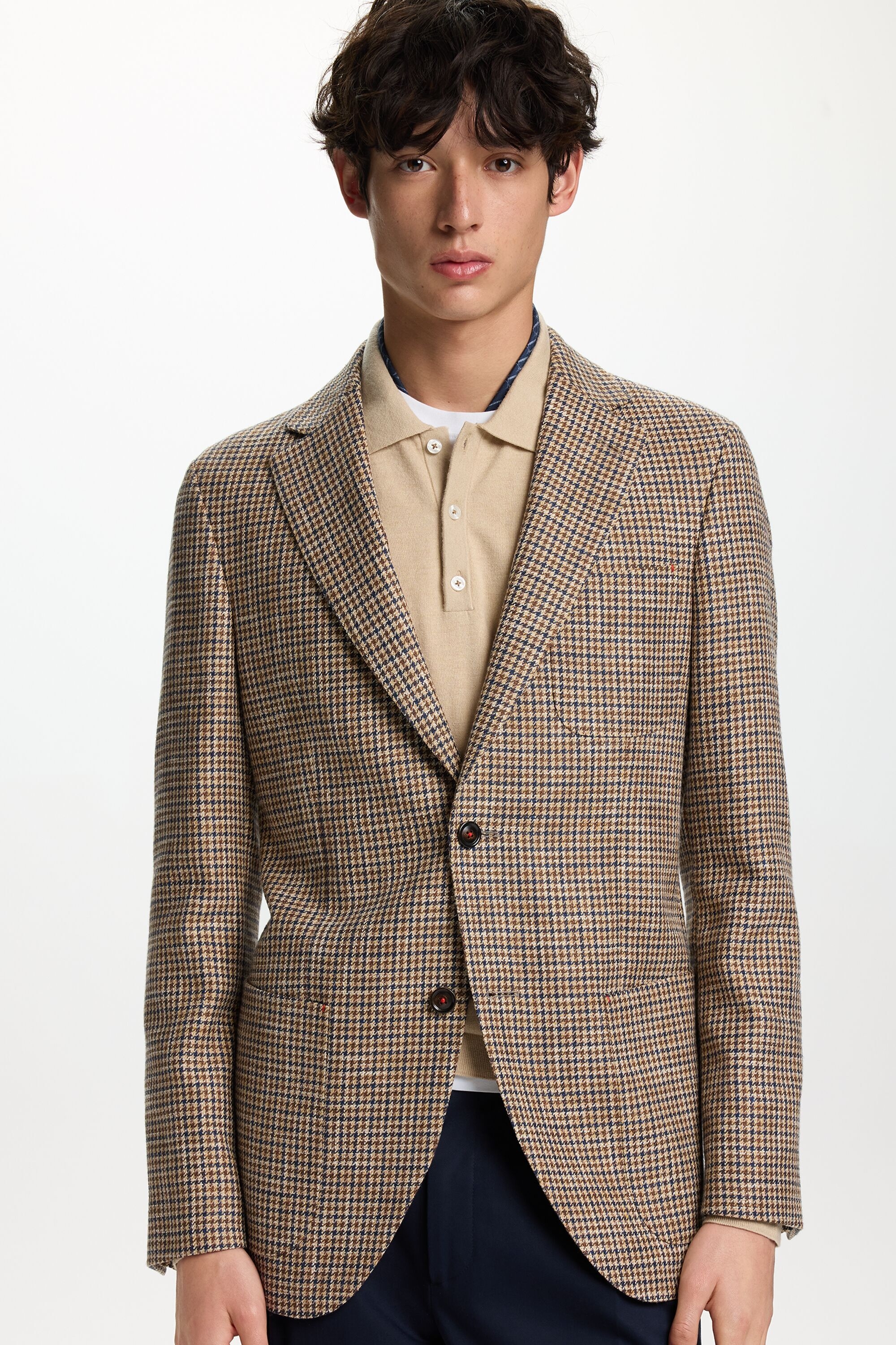 Houndstooth Cotton Linen Relaxed Fit Blazer
