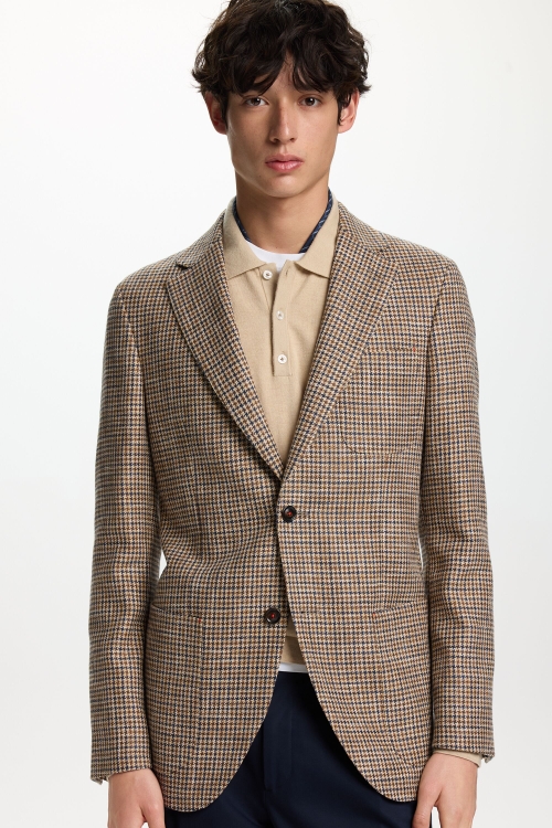 HOUNDSTOOTH COTTON LINEN RELAXED FIT BLAZER